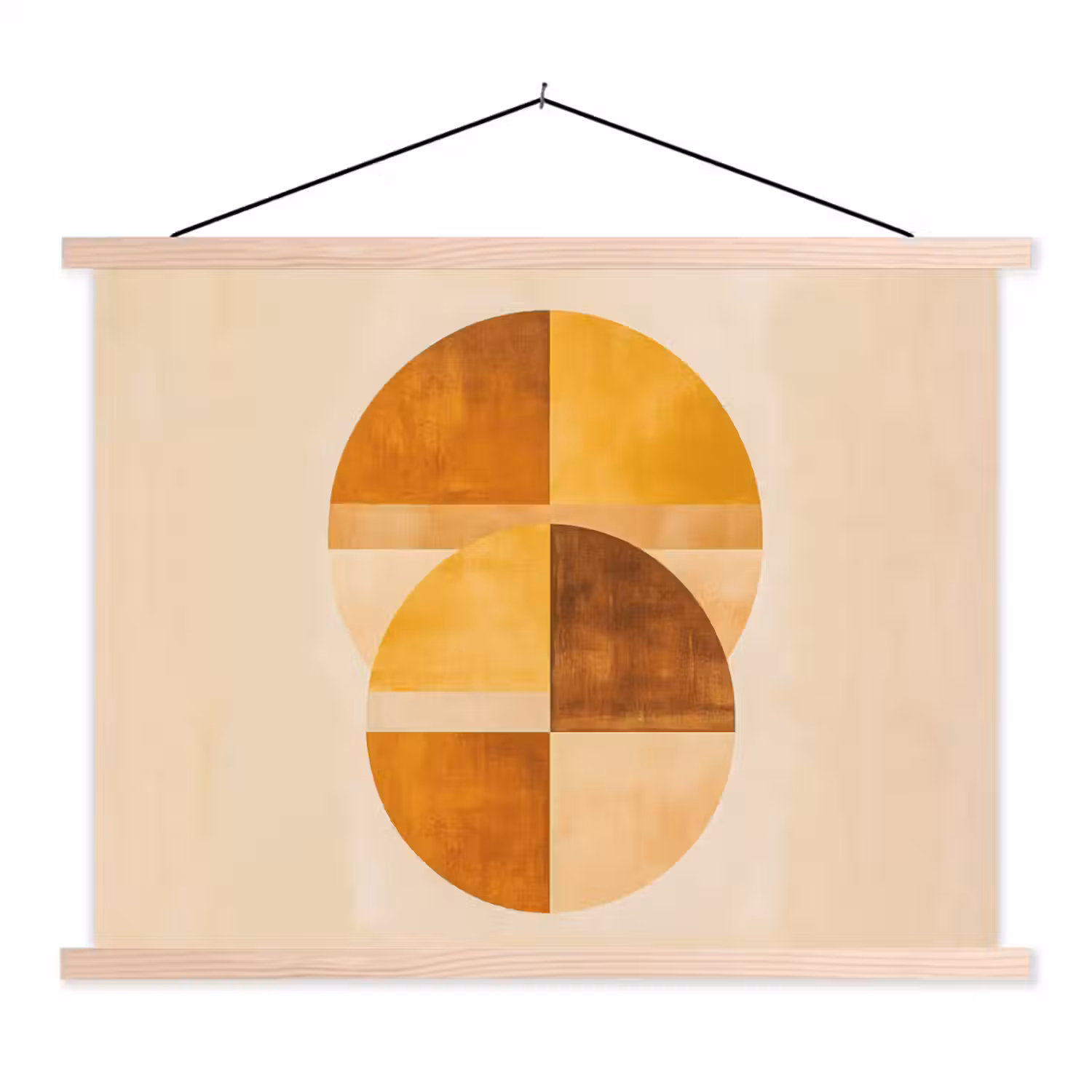 Cirkels - Geel - Minimalistisch textielposter latten blank klein -3d