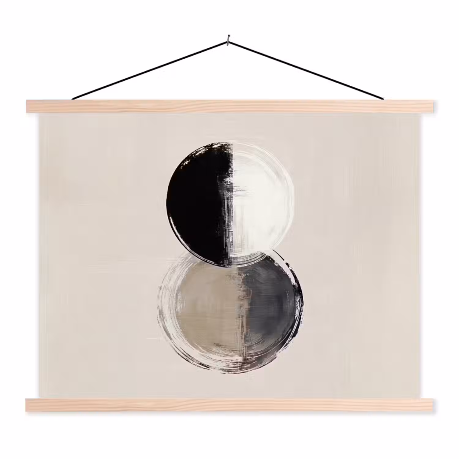 Cirkels - Strepen - Minimalistisch - Zwart textielposter latten blank klein -3d
