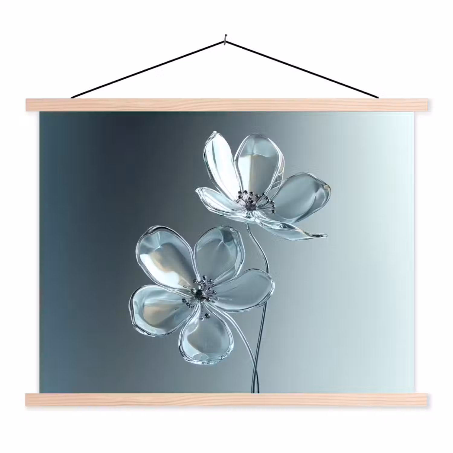 Kristal - Bloemen - Grijs textielposter latten blank klein -3d