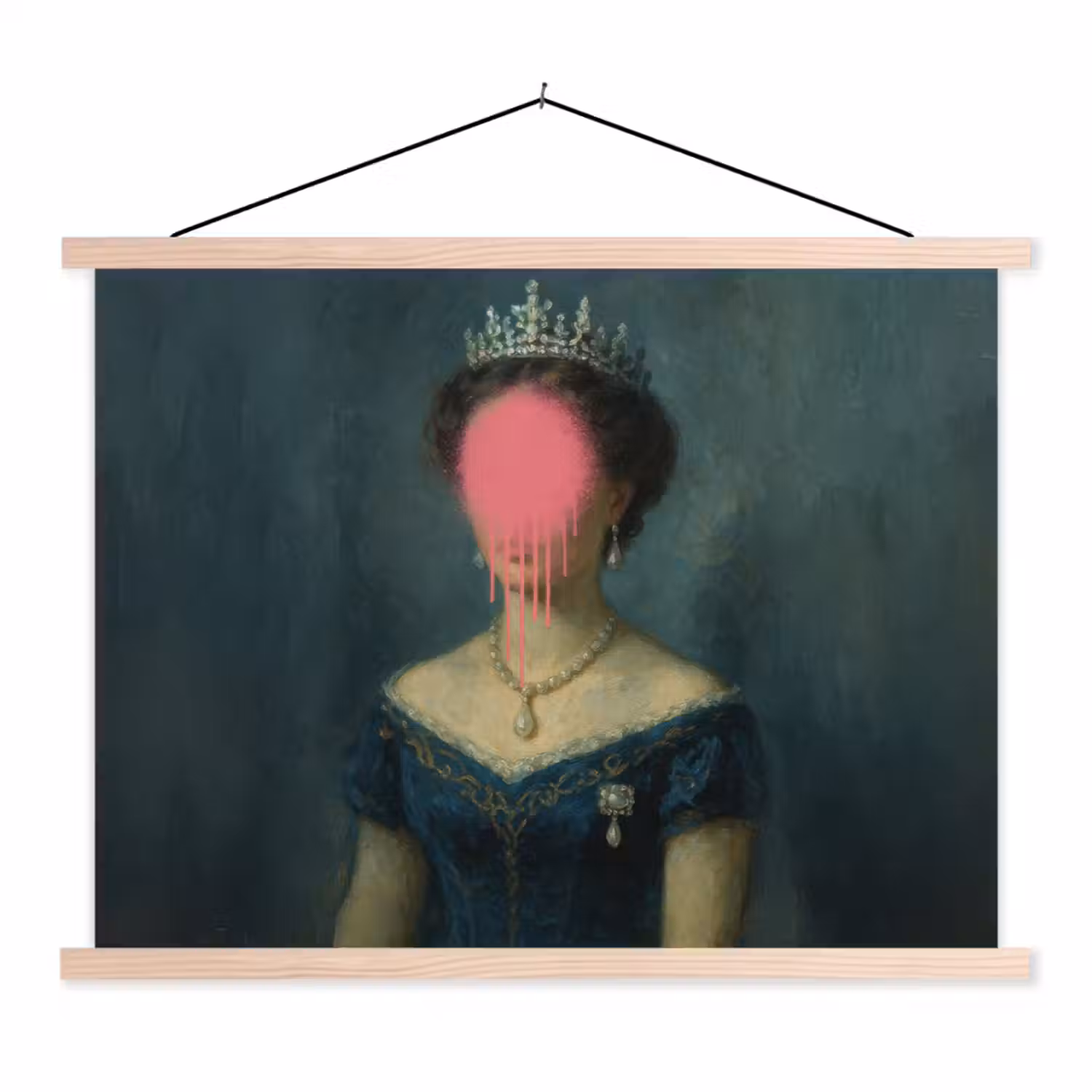 Kroon - Roze druipend verf - Portret textielposter latten blank klein -3d