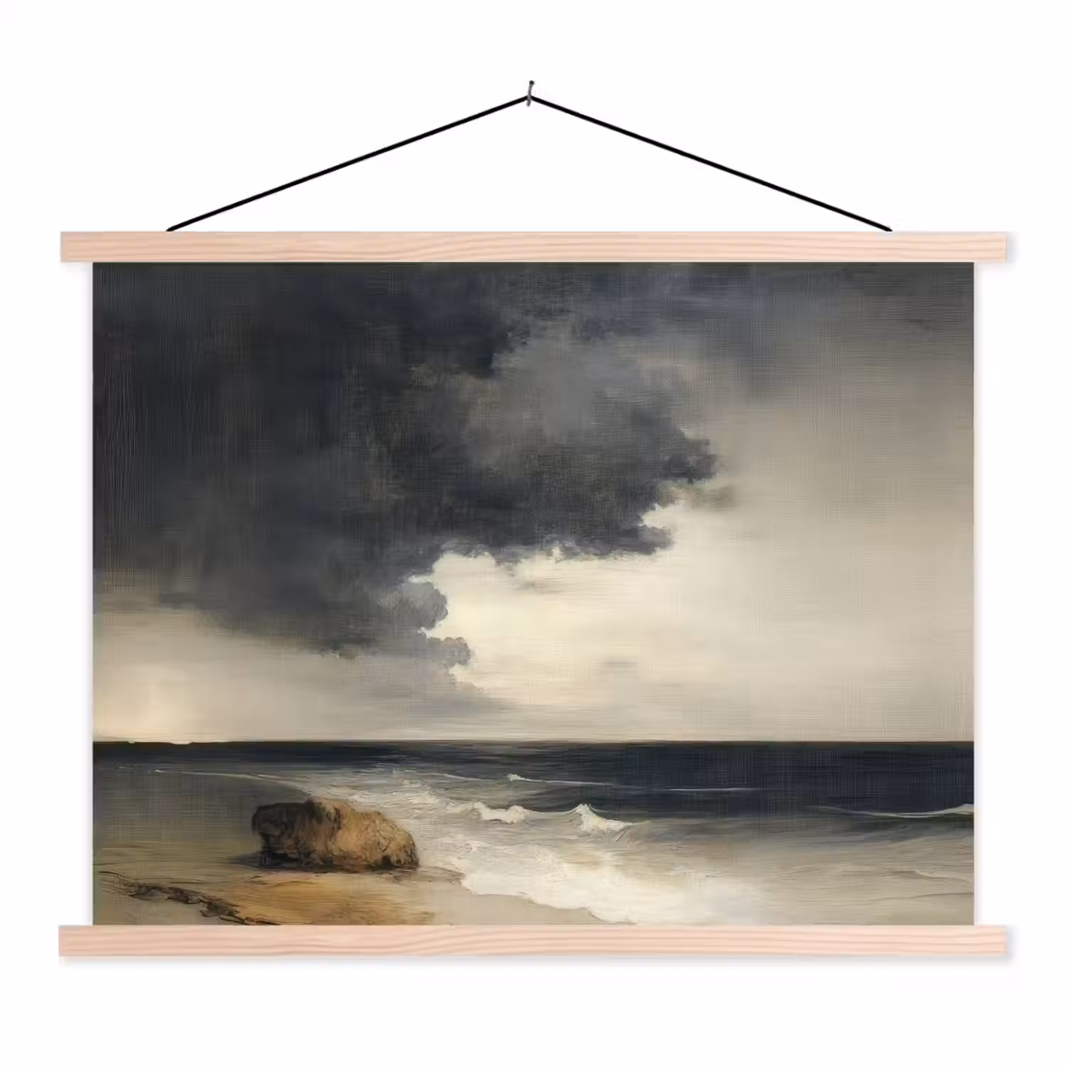 Kust - Golven - Rots - Storm textielposter latten blank klein -3d
