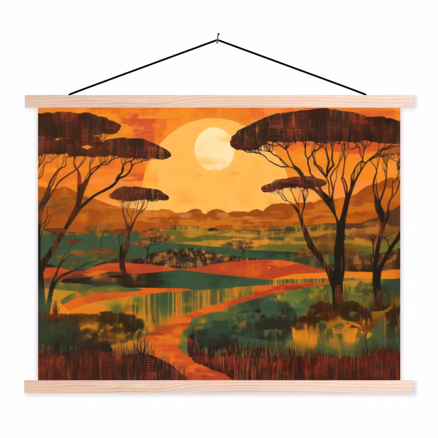Landschap - Afrikaans - Zon textielposter latten blank klein -3d