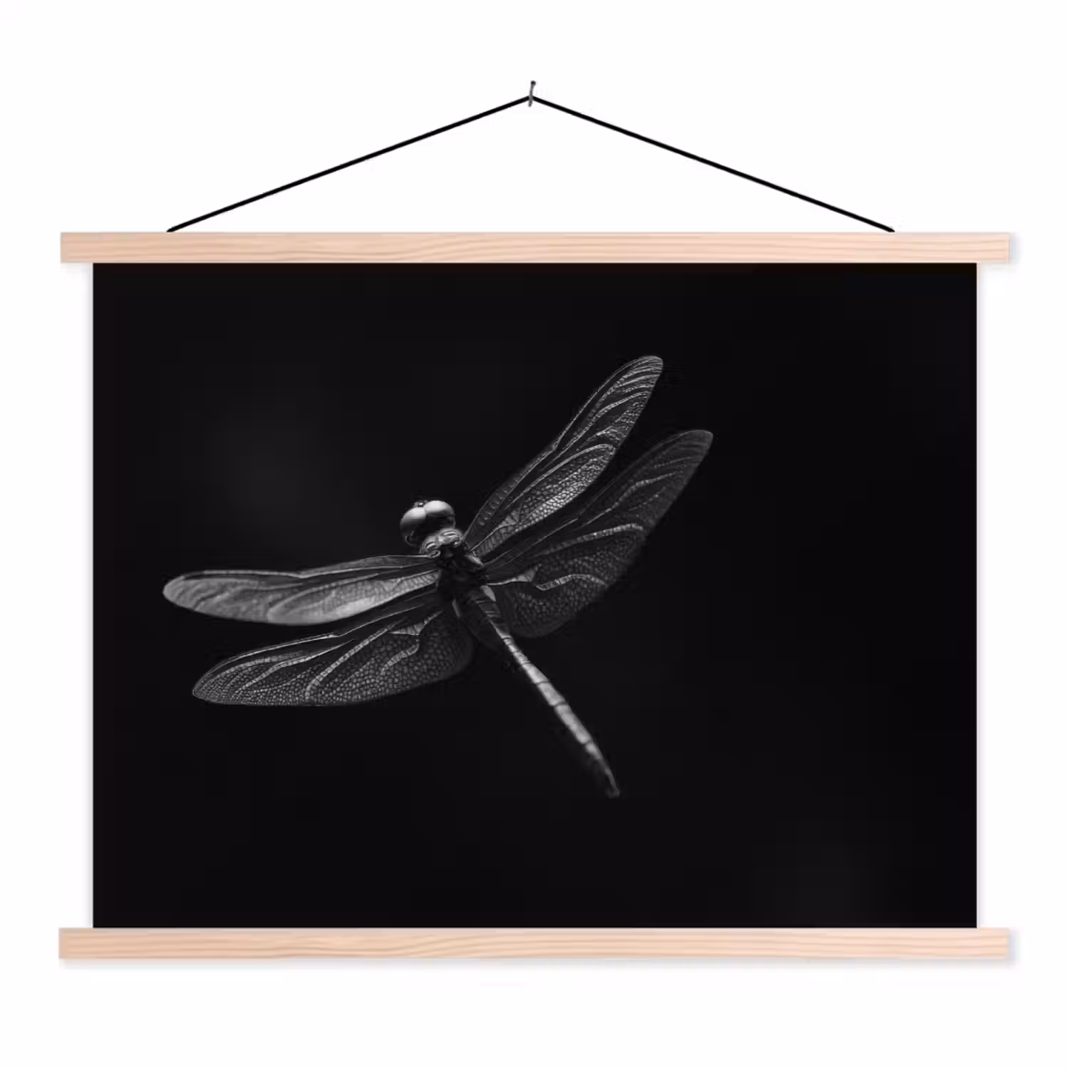 Libelle - Dieren - Zwart - Insect textielposter latten blank klein -3d