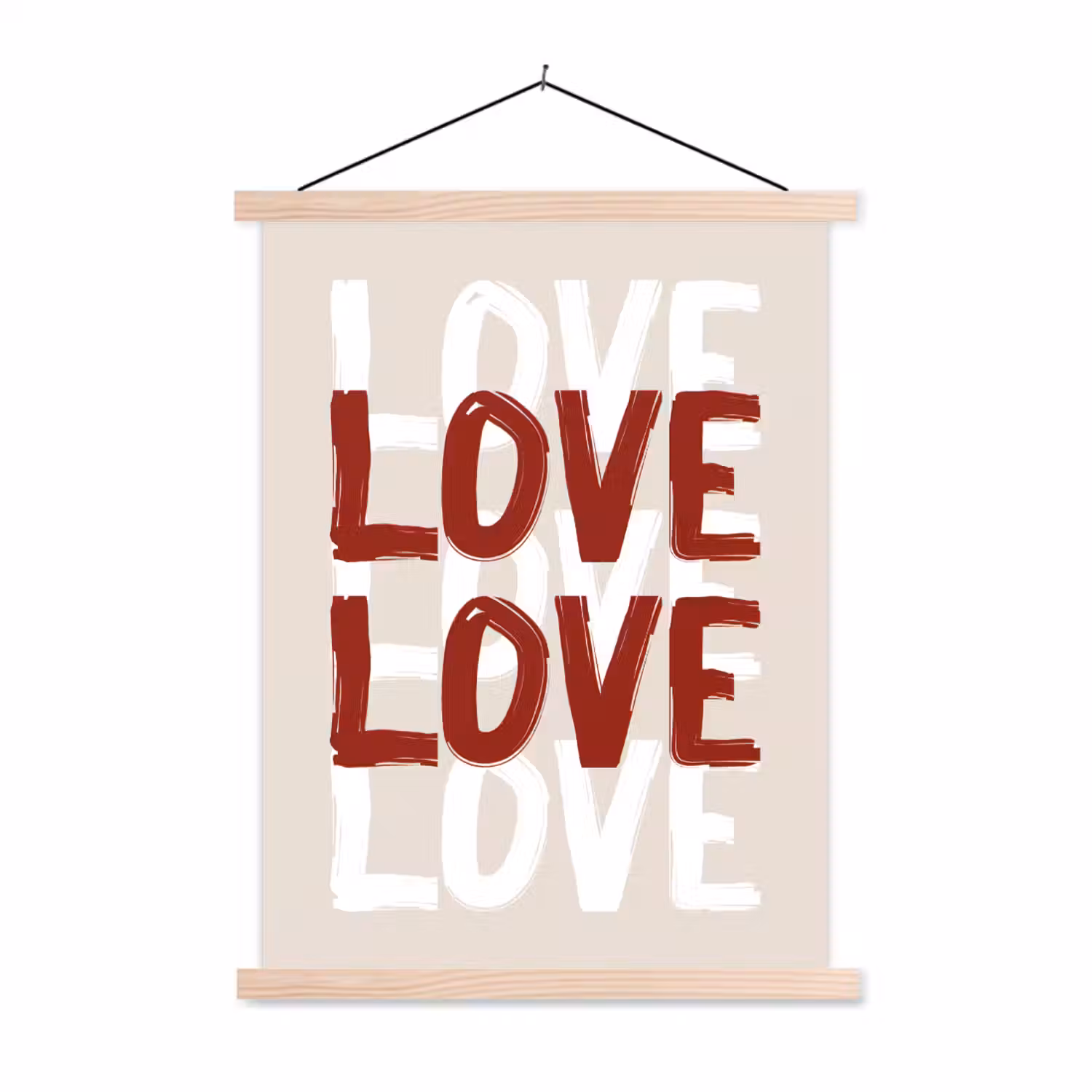 Love - Rood - Tekst textielposter latten blank klein -3d