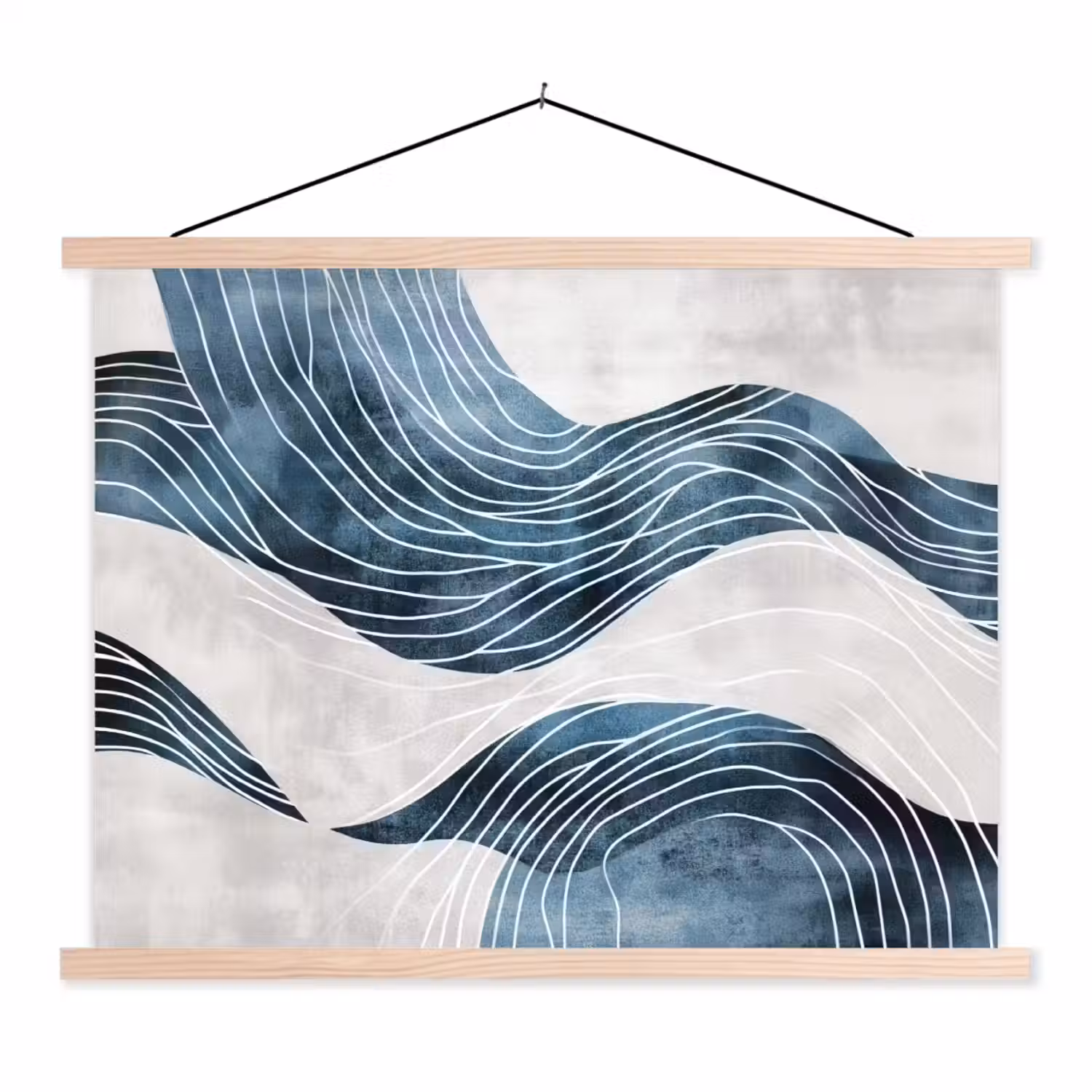Lijnen - Golven - Abstract - Blauw textielposter latten blank klein -3d
