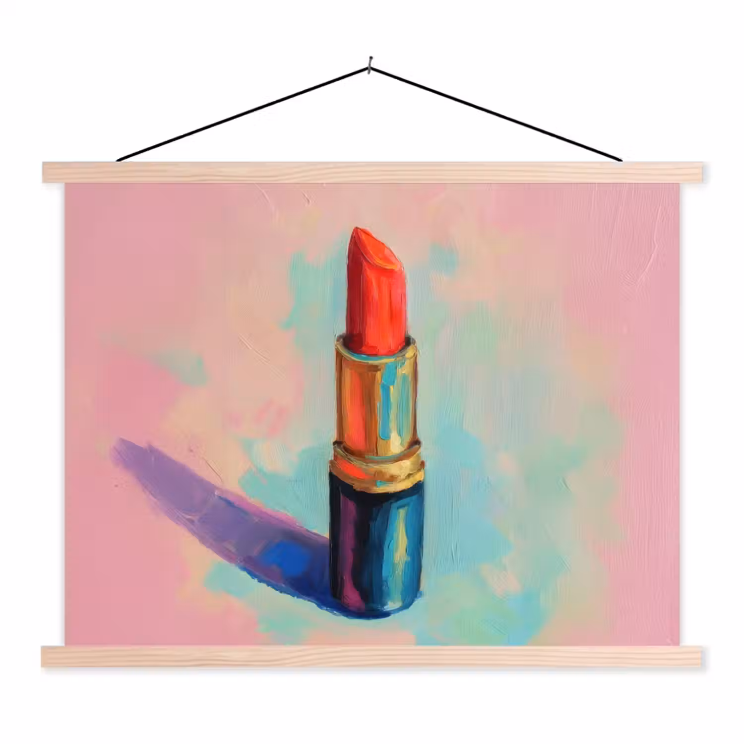 Lippenstift - Rood - Penseelstreken textielposter latten blank klein -3d