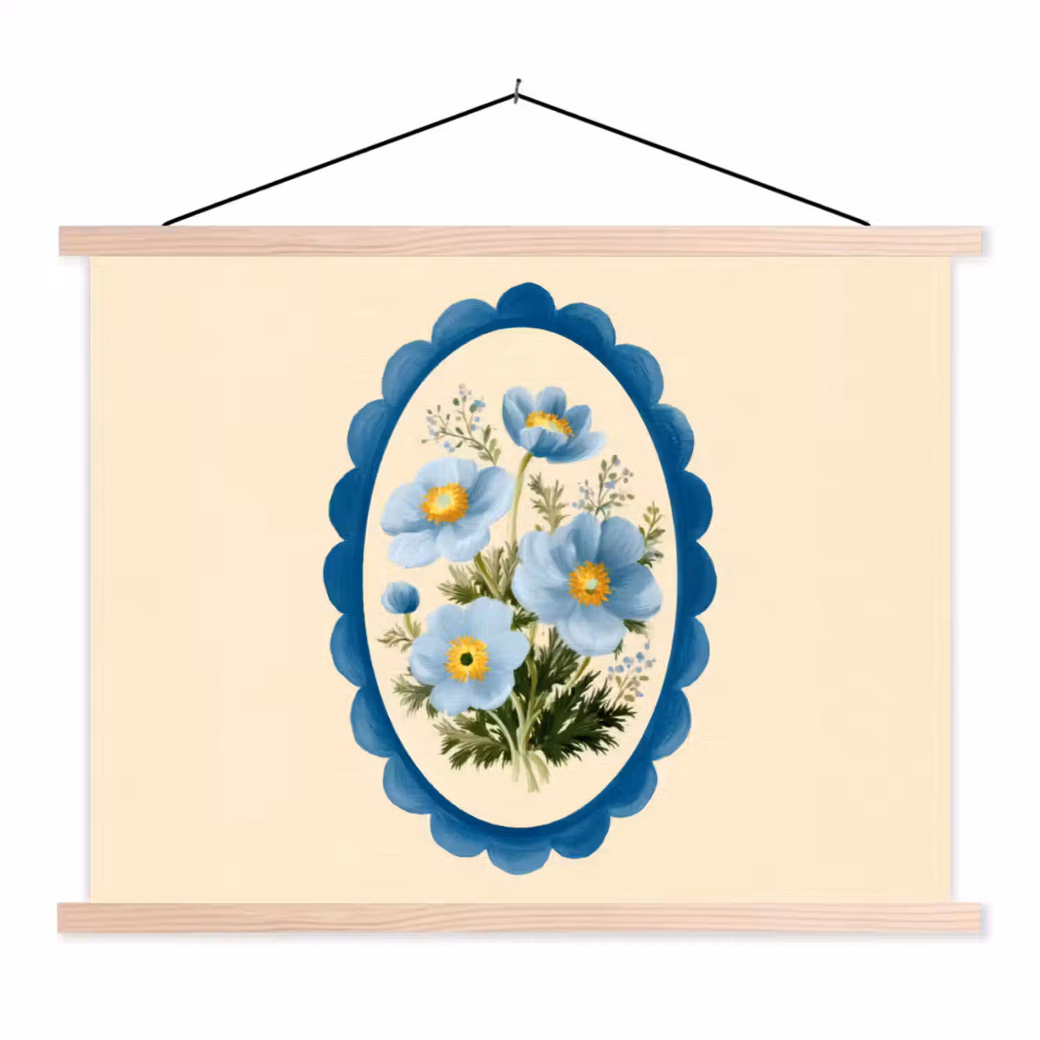 Lijst - Bloemen - Lichtblauw - Illustratie textielposter latten blank klein -3d
