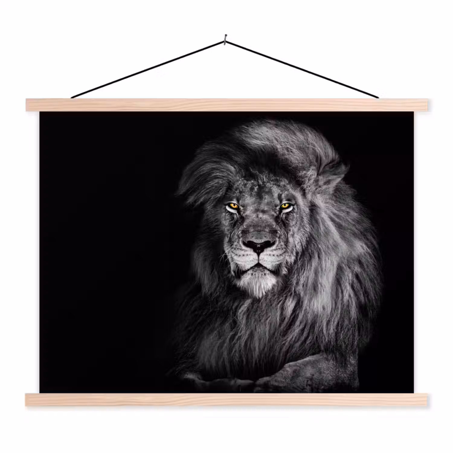 Leeuw - Ogen - Oranje - Zwart wit - Dieren - Portret textielposter latten blank klein -3d