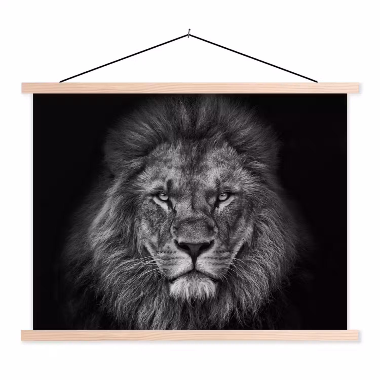 Leeuw - Dieren - Zwart - Wit textielposter latten blank klein -3d
