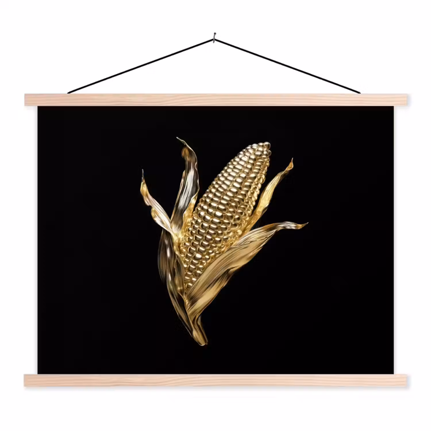 Mais - Eten - Goud - Zwart textielposter latten blank klein -3d