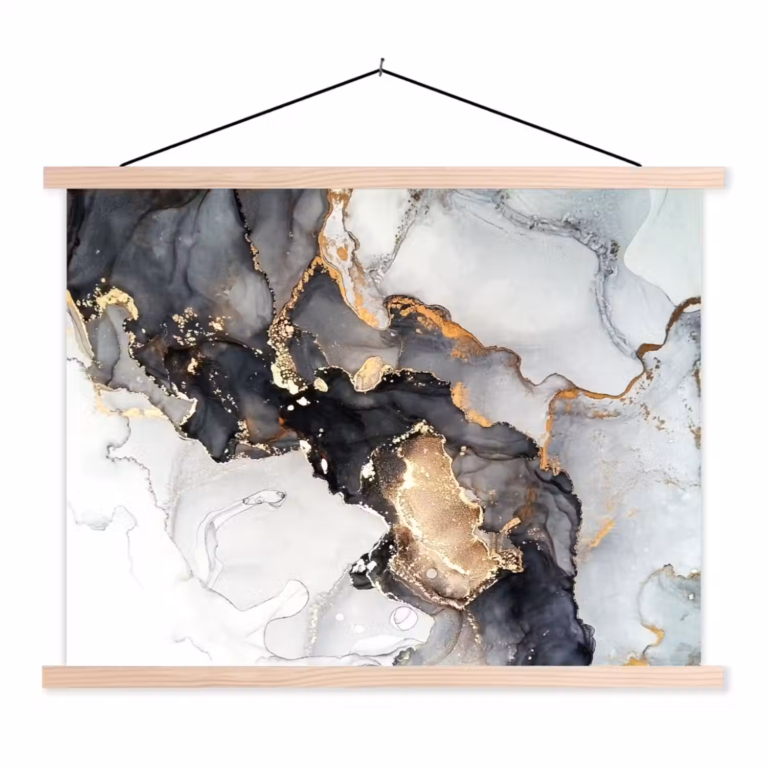 Marmer - Goud - Abstract - Zwart Wit - Luxe textielposter latten blank klein -3d