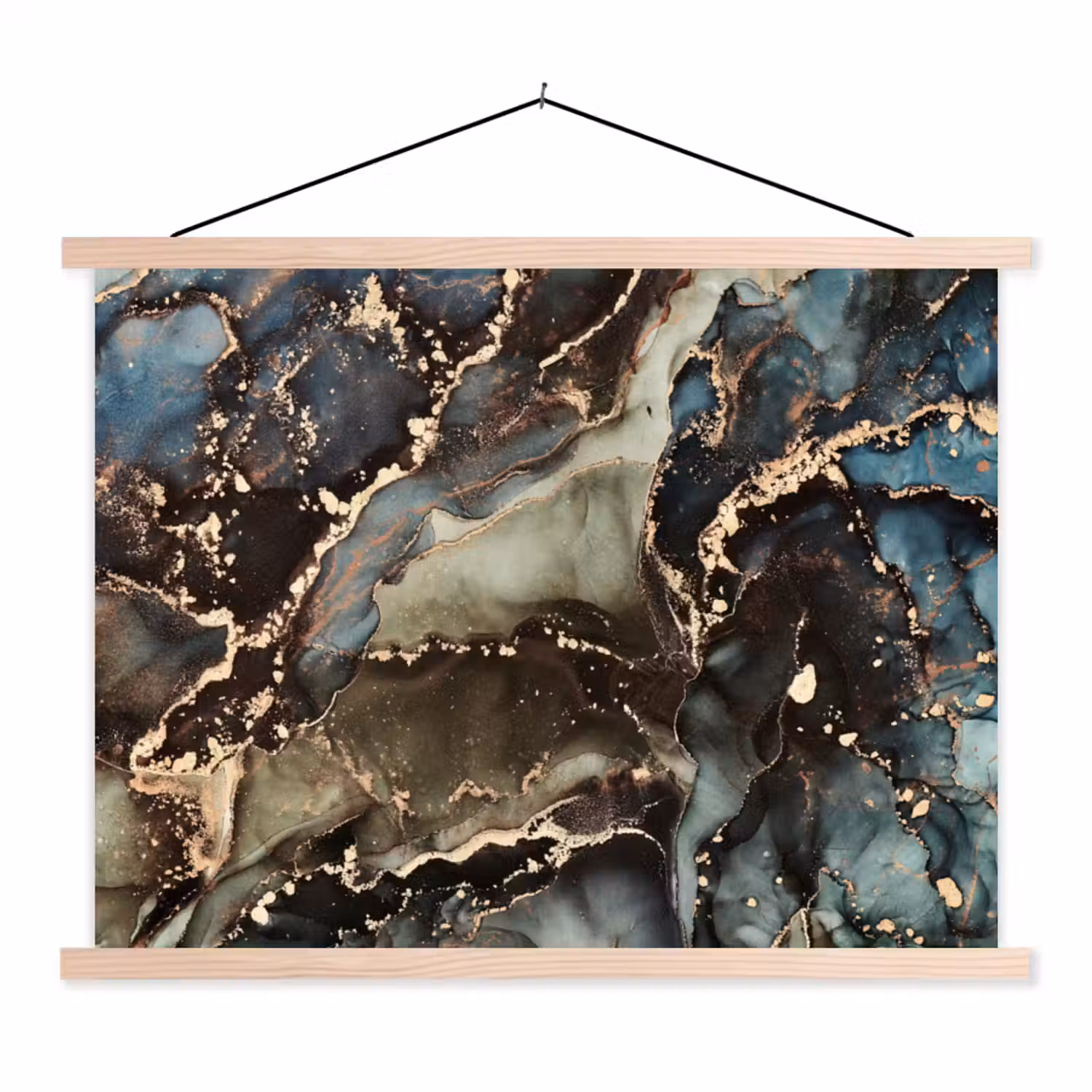 Marmer - Goud - Groen textielposter latten blank klein -3d