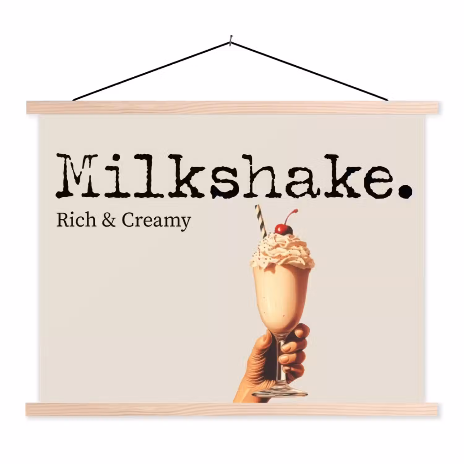 Milkshake - Kers - Rietje textielposter latten blank klein -3d
