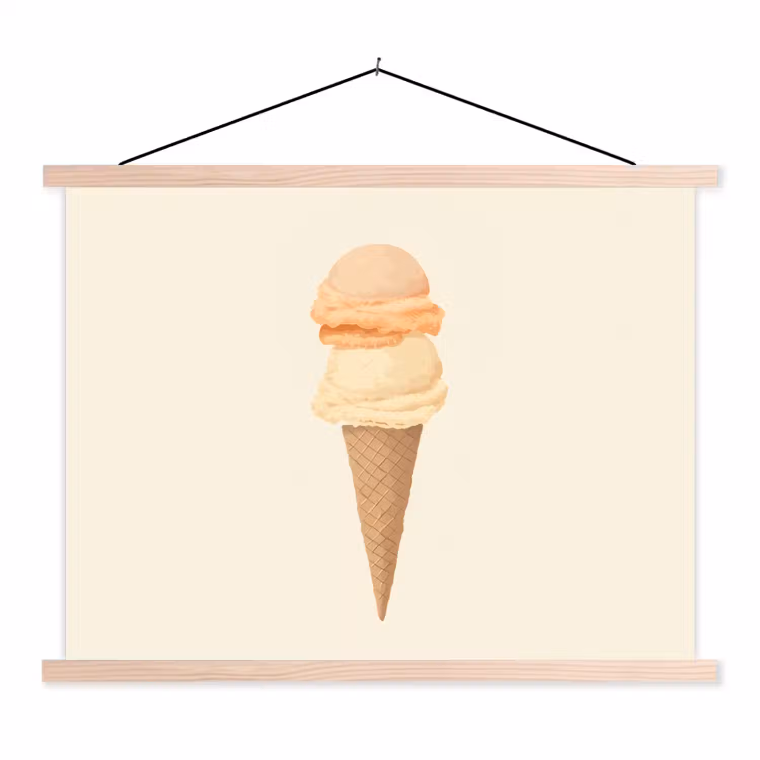 Minimalistisch - Schepijs - Hoorntje - Beige textielposter latten blank klein -3d