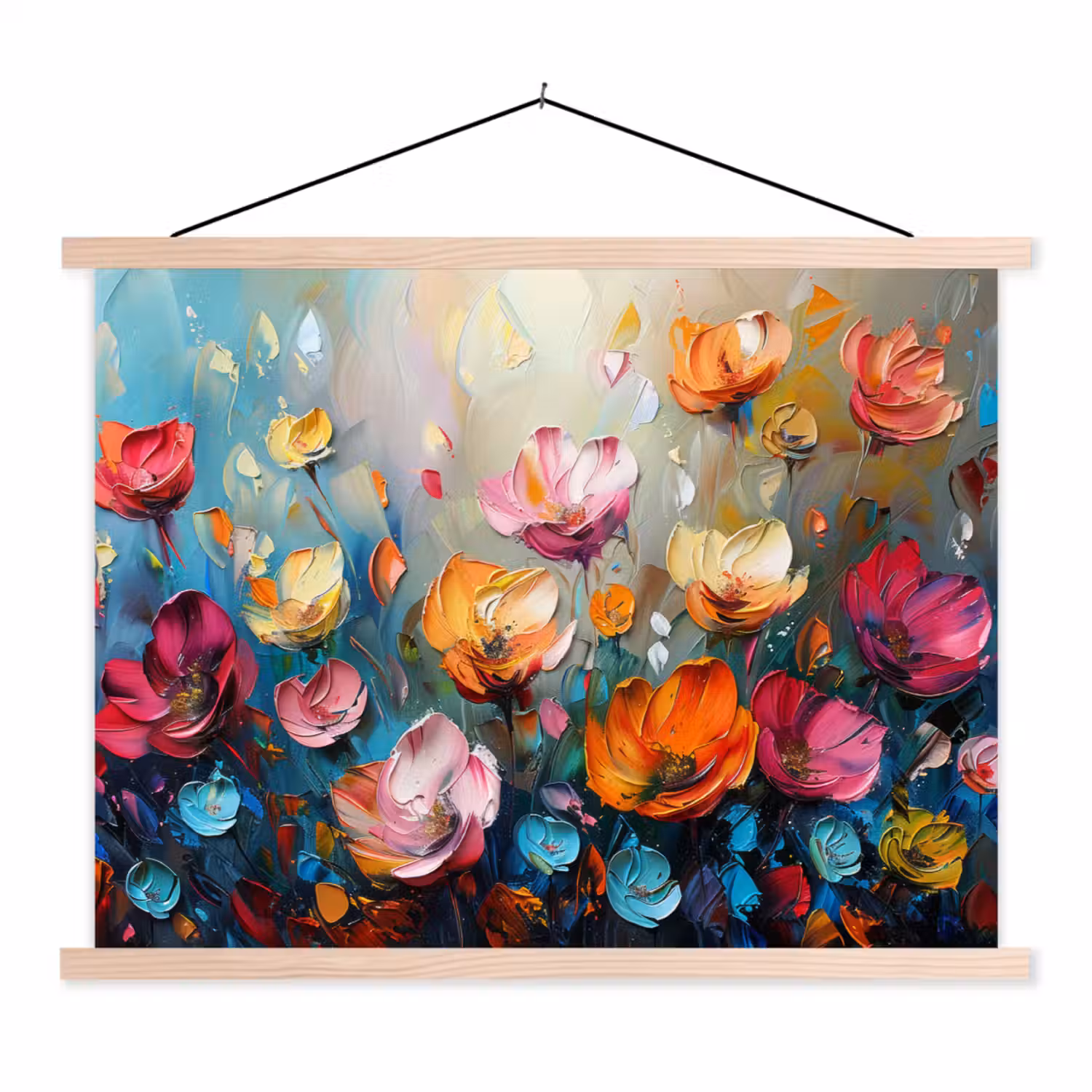 Klaprozen - Bloemen - Kunst - Botanisch textielposter latten blank klein -3d