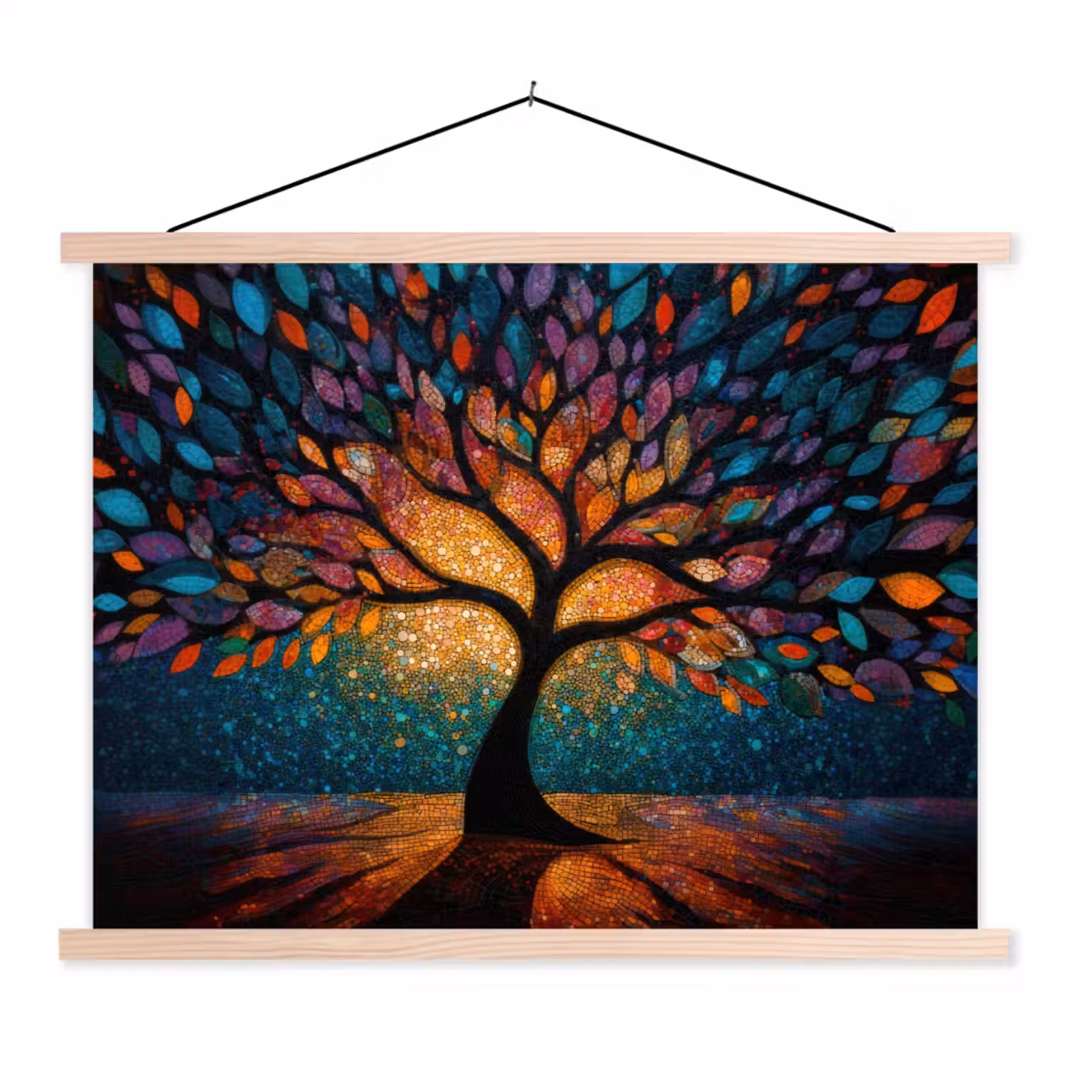 Mozaïek - Kleurrijk - Boom - Takken textielposter latten blank klein -3d