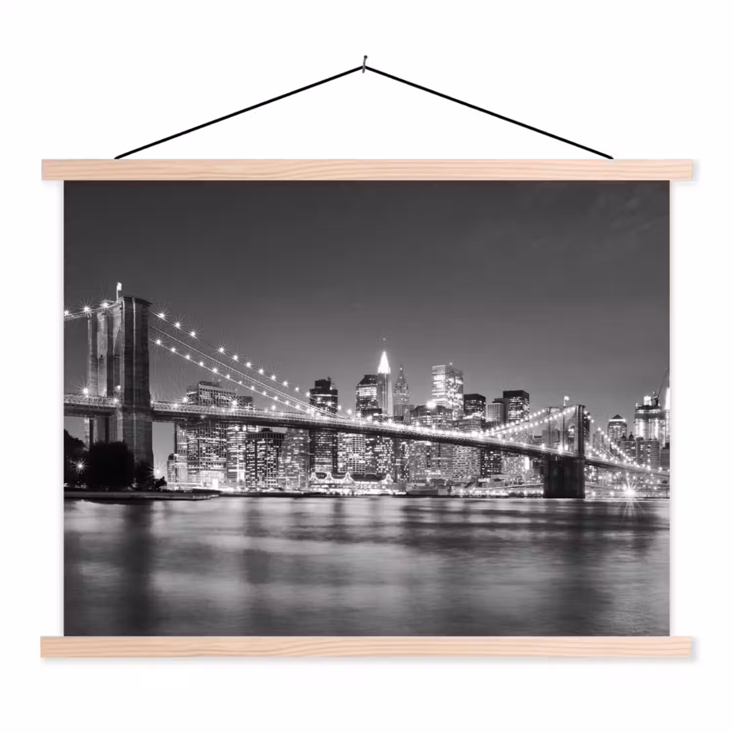 New York - Brug - Brooklyn - Zwart wit - Architectuur textielposter latten blank klein -3d