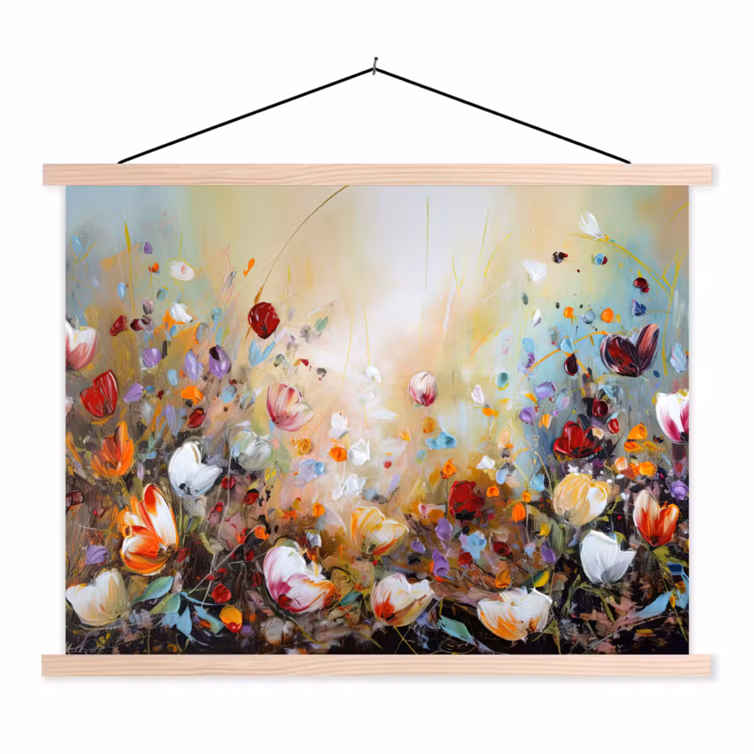 Olieverf - Bloemen - Kleurrijk - Natuur textielposter latten blank klein -3d