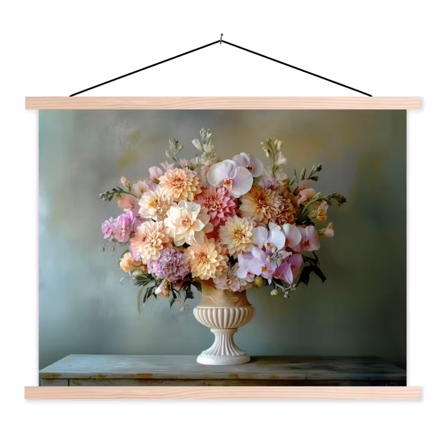 Orchidee - Boeket - Vaas - Bloemen textielposter latten blank klein -3d