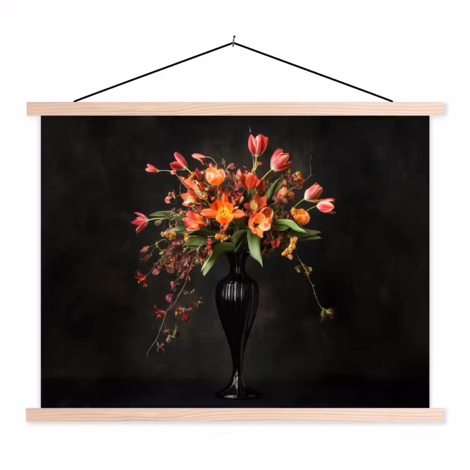 Sierlijk - Boeket - Vaas textielposter latten blank klein -3d