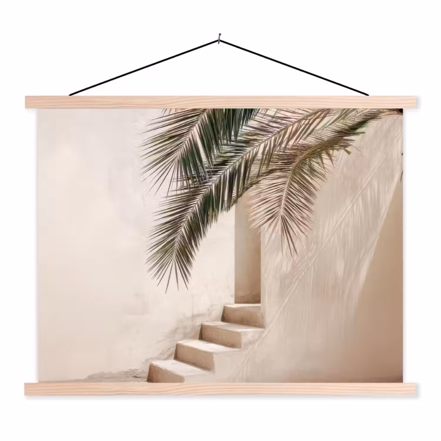 Palmboom - Schaduw - Trap - Beige textielposter latten blank klein -3d