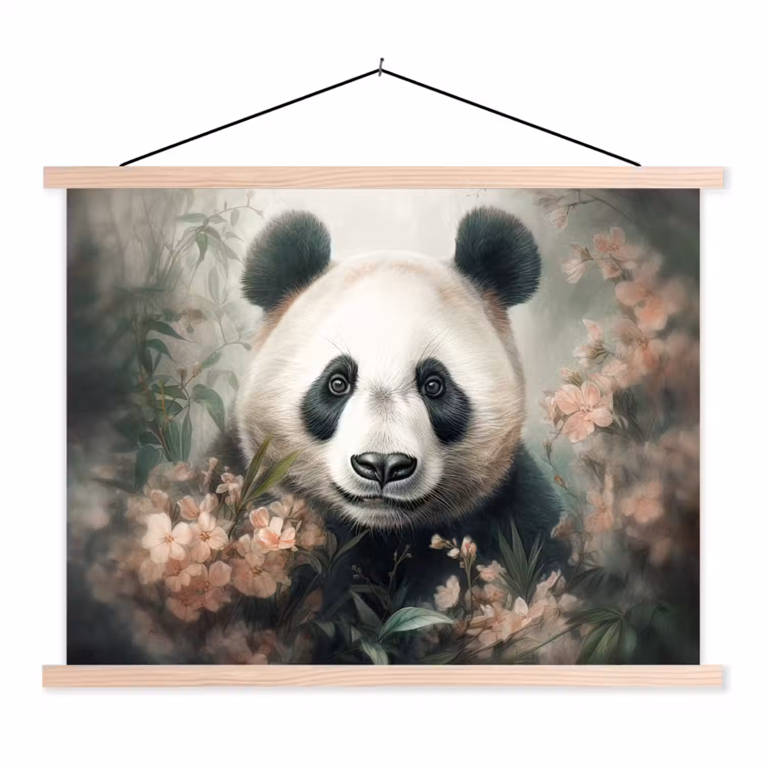 Panda - Dieren - Bloemen - Planten textielposter latten blank klein -3d
