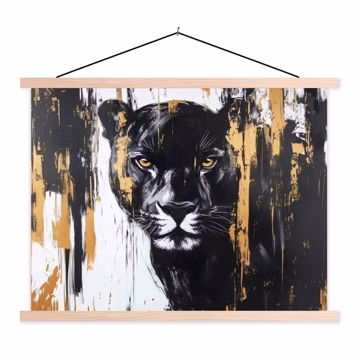 Panter - Zwart - Abstract - Verfstreken textielposter latten blank klein -3d
