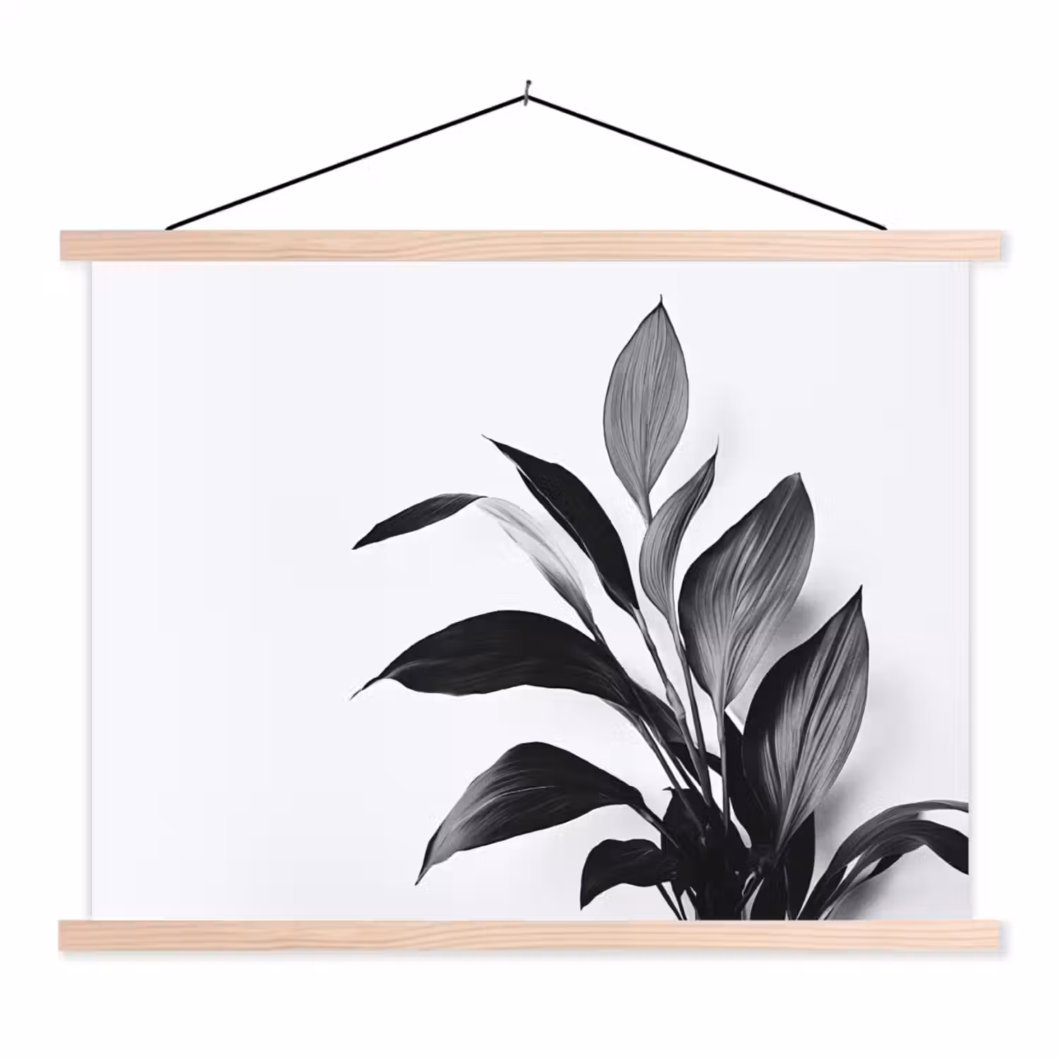 Plant - Bladeren - Minimalistisch - Zwart textielposter latten blank klein -3d