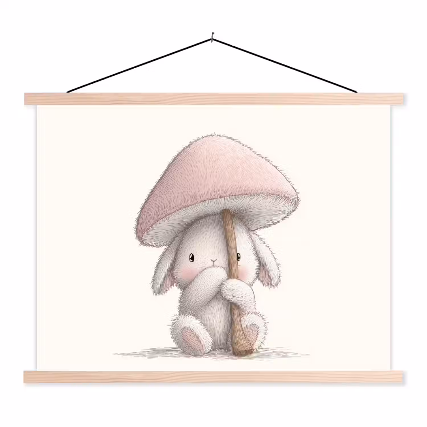 Paddenstoel - Konijn - Roze textielposter latten blank klein -3d