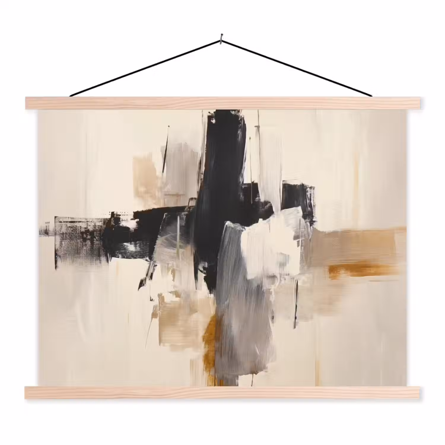Penseelstreken - Ruw - Abstract - Beige textielposter latten blank klein -3d