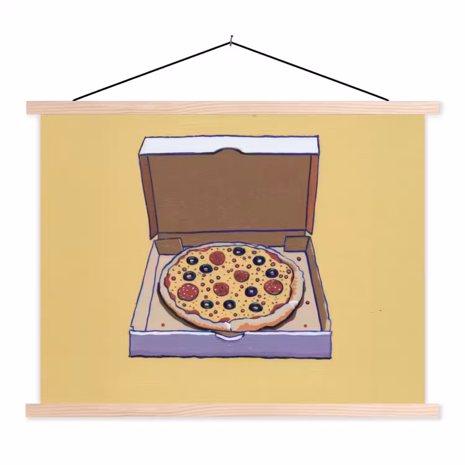 Pizza - Doos - Salami - Illustratie textielposter latten blank klein -3d