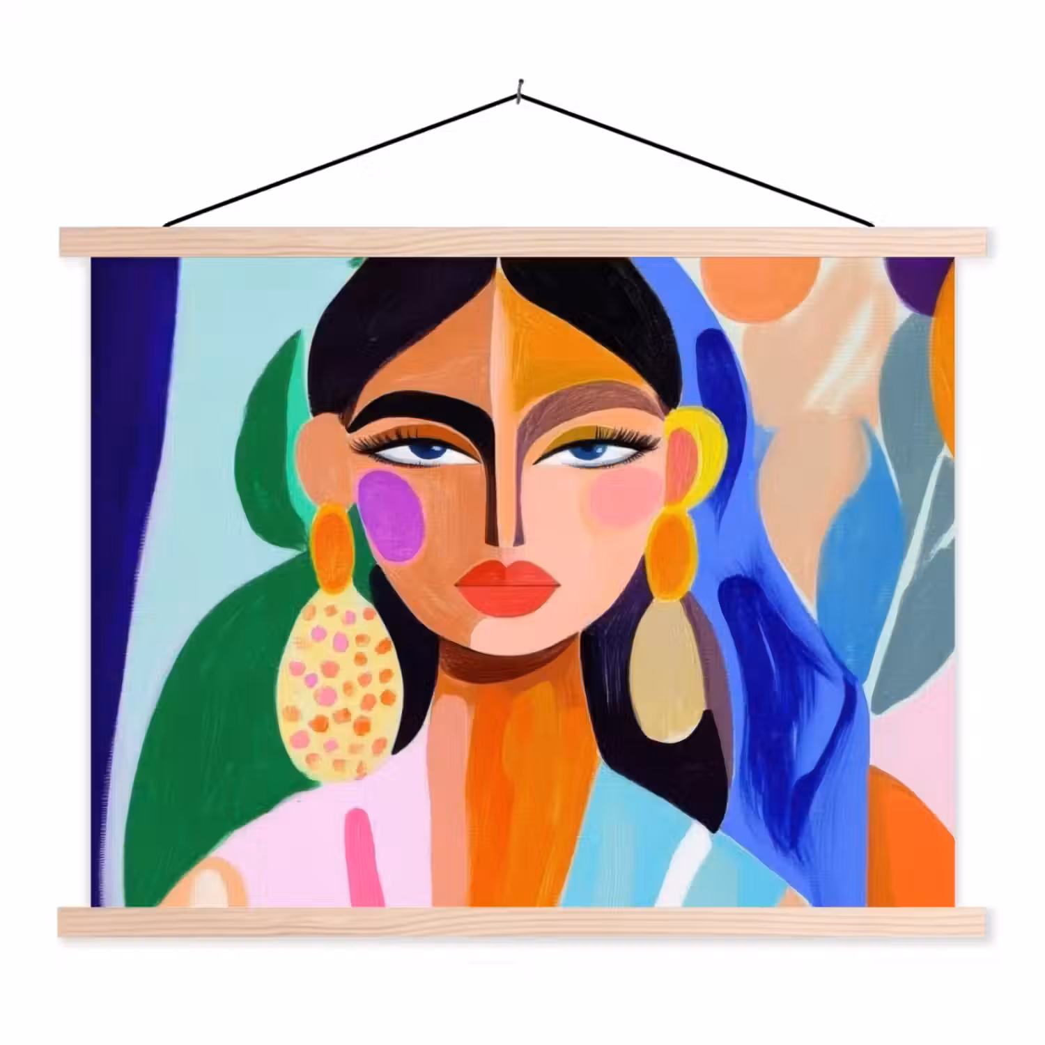 Portret - Vrouw - Modern textielposter latten blank klein -3d