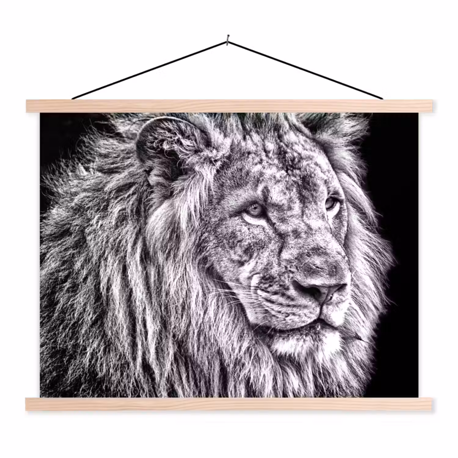 Portret - Leeuw - Zwart wit textielposter latten blank klein -3d