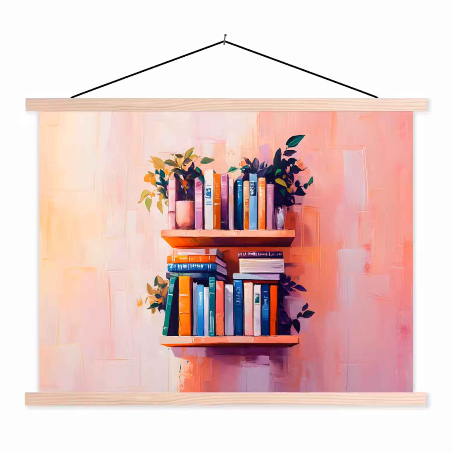 Planken - Boeken - Bladeren textielposter latten blank klein -3d