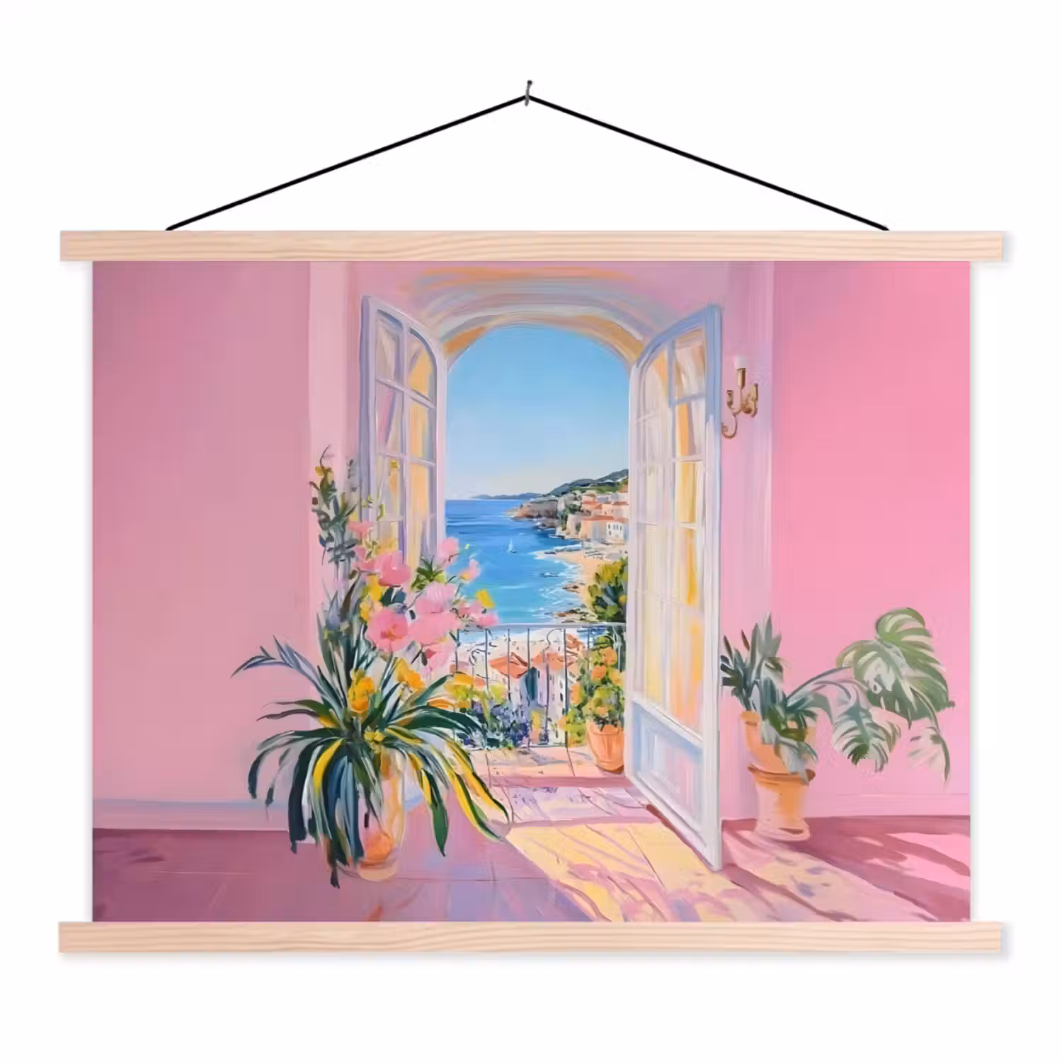 Roze - Buiten - Verf textielposter latten blank klein -3d