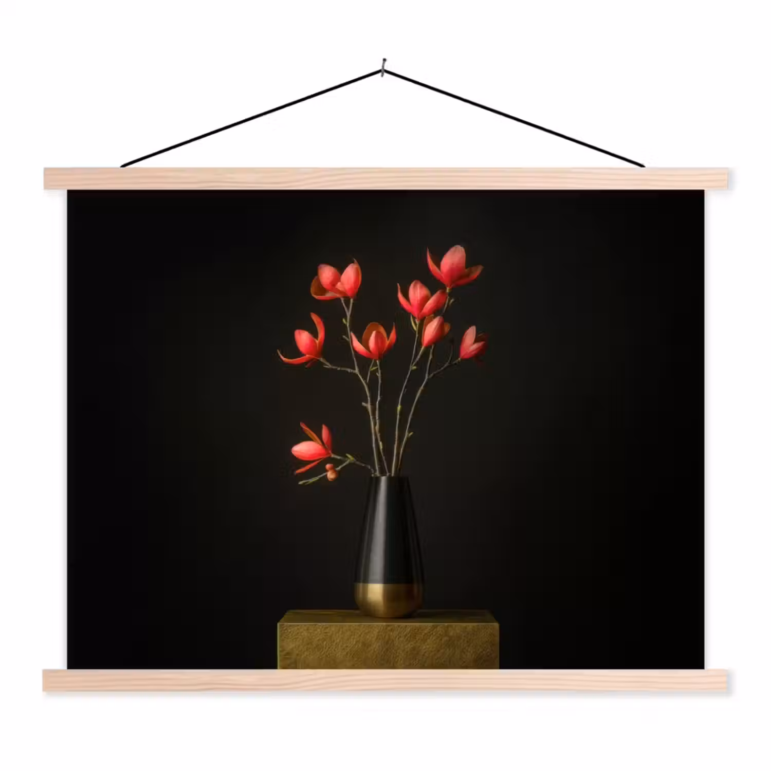 Rode - Bloemen - Vaas textielposter latten blank klein -3d