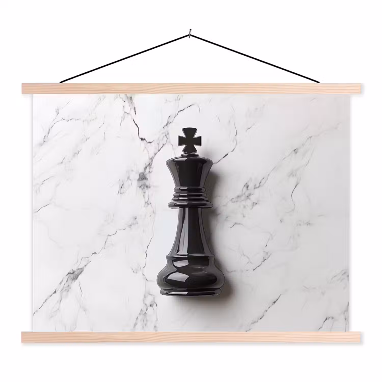 Schaakstuk - Koning - Zwart - Marmer textielposter latten blank klein -3d