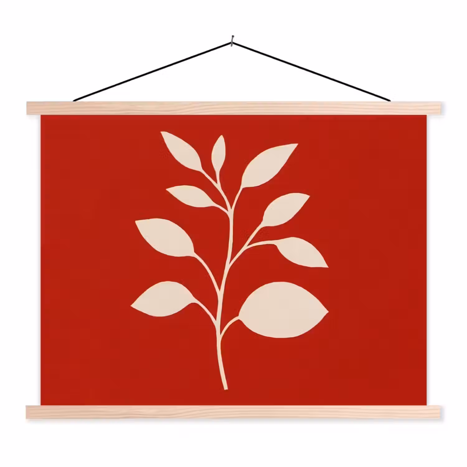 Silhouet - Bladeren - Tak textielposter latten blank klein -3d