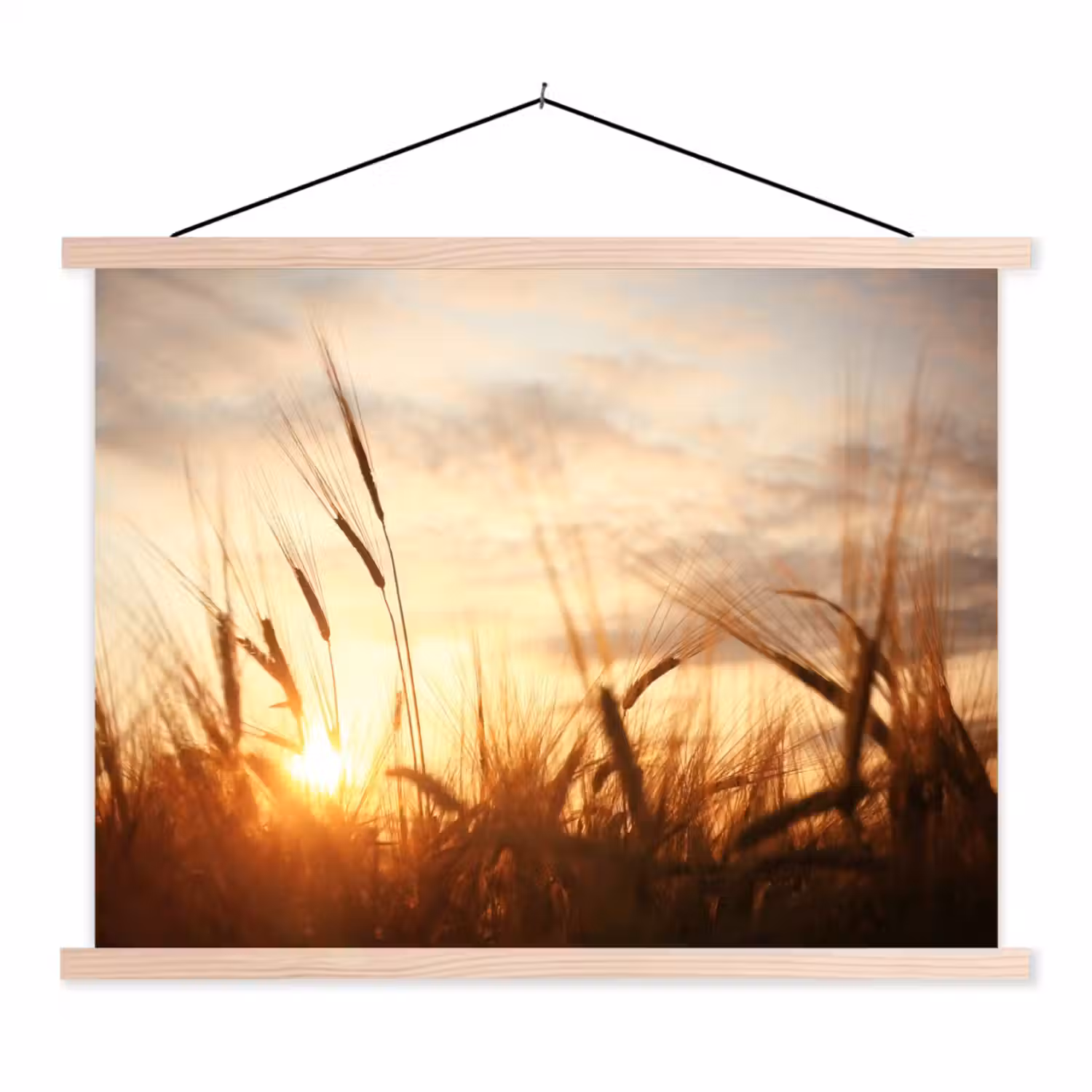 Riet - Gras - Zonsondergang - Natuur - Horizon textielposter latten blank klein -3d