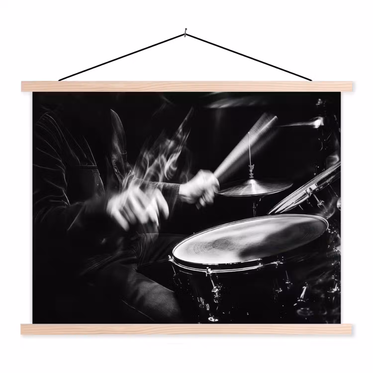 Drummer - Zwart - Drumstel textielposter latten blank klein -3d