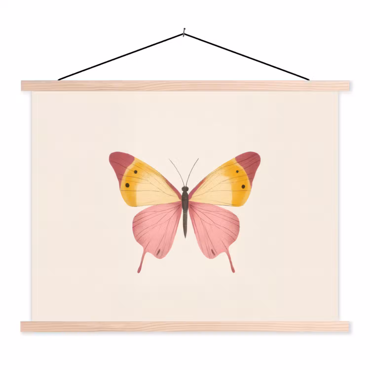 Vlinder - Illustratie - Roze textielposter latten blank klein -3d