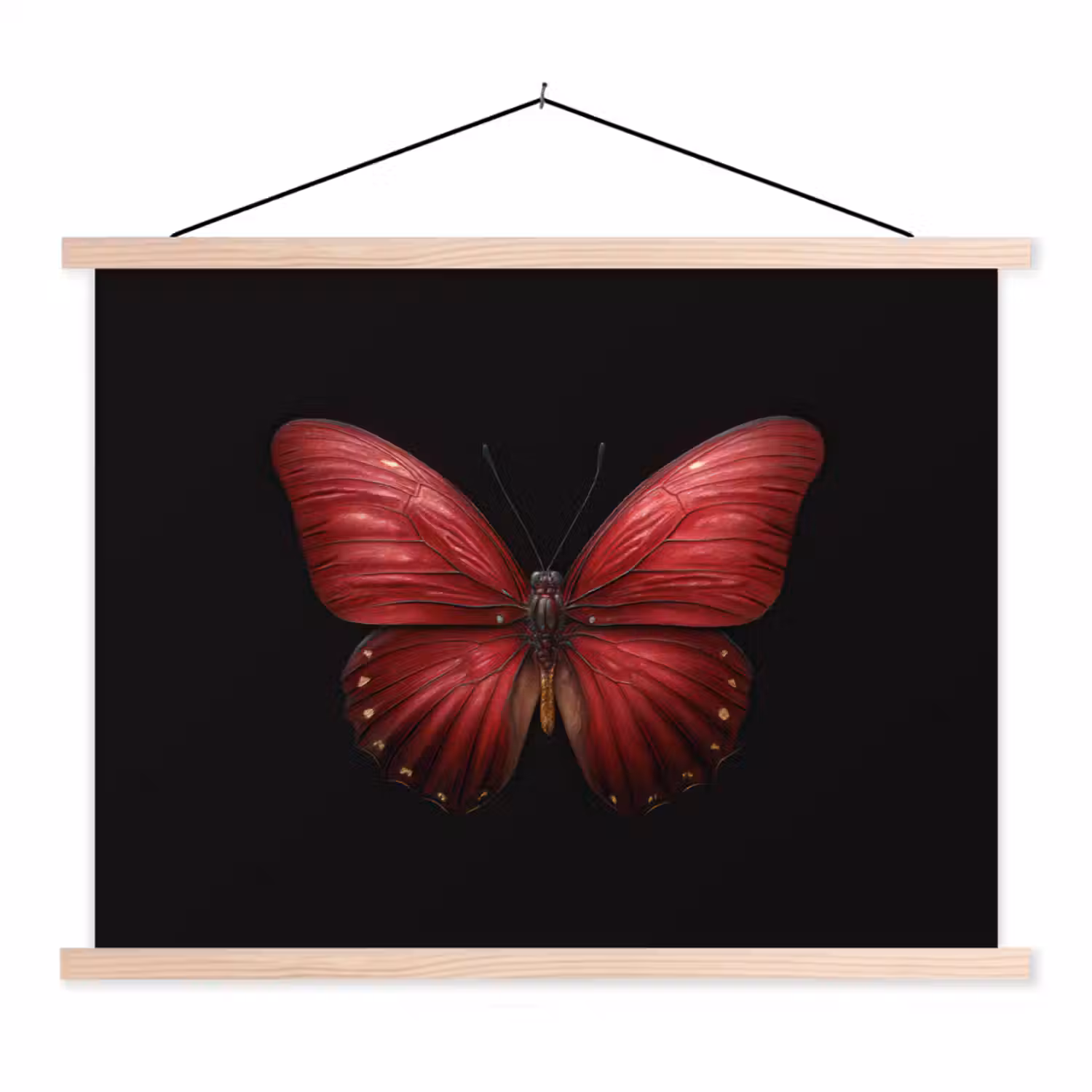 Vlinder - Rood - Minimalistisch textielposter latten blank klein -3d