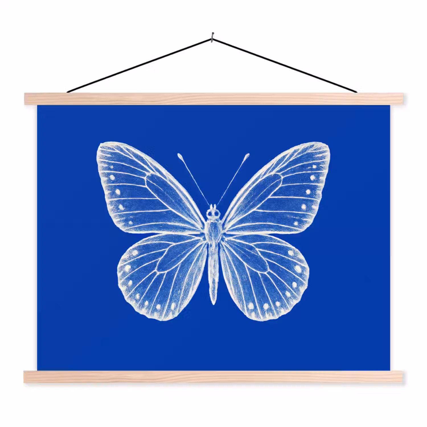 Vlinder - Wit - Getekend - Stippen textielposter latten blank klein -3d