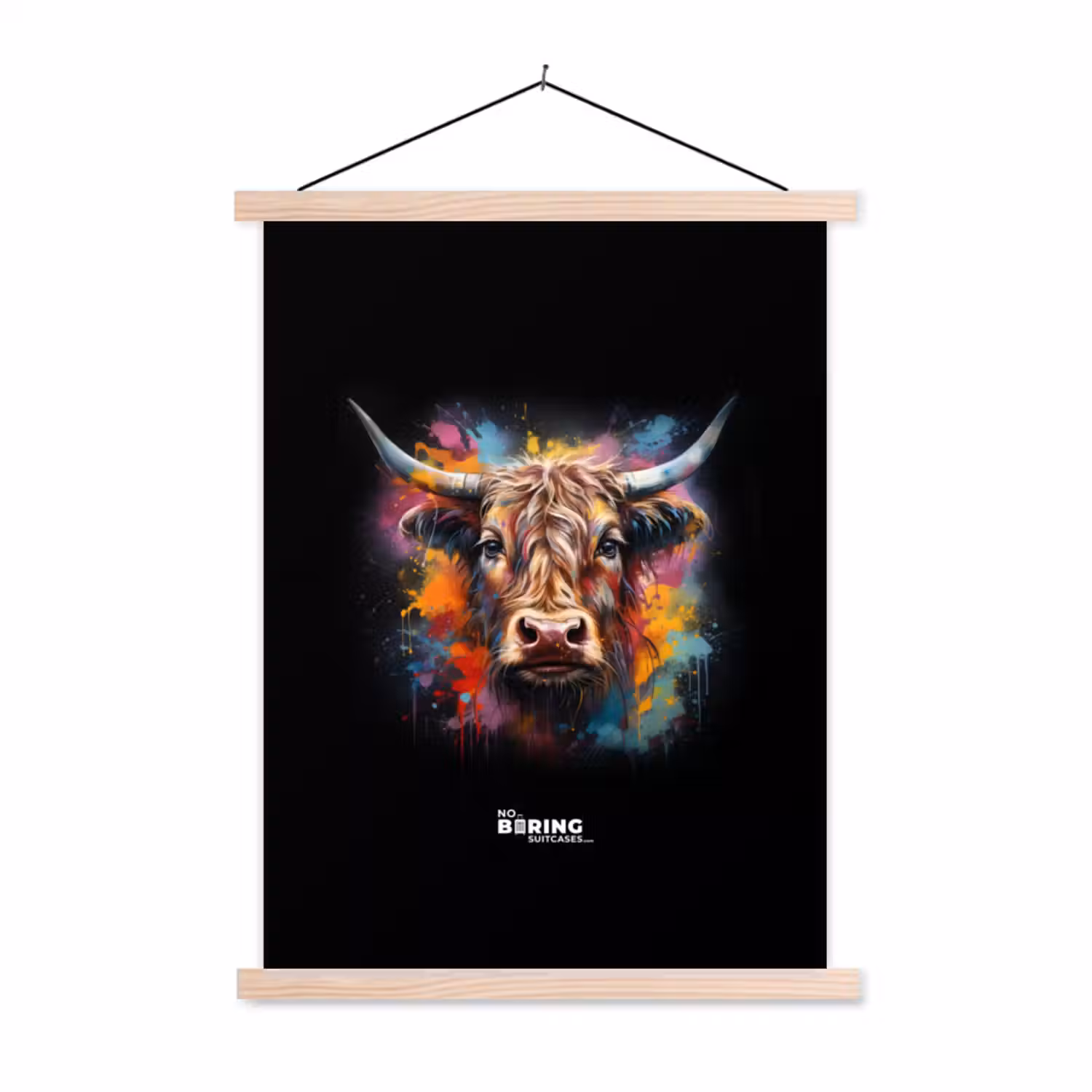 Schotse hooglander als graffiti art textielposter latten blank klein -3d