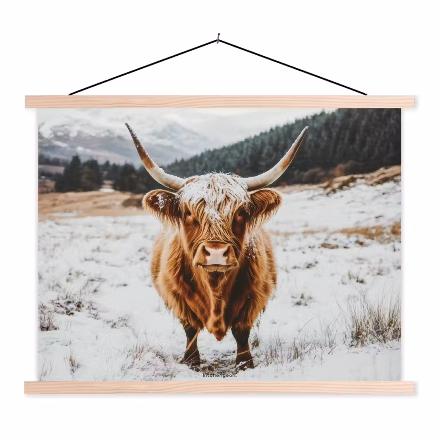 Schotse Hooglander - Sneeuw - Winter - Dieren textielposter latten blank klein -3d