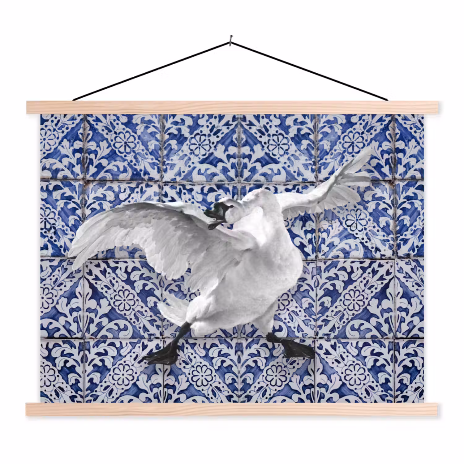 Zwaan - Kunst - Delfts blauw - Schilderij - Oude meesters textielposter latten blank klein -3d