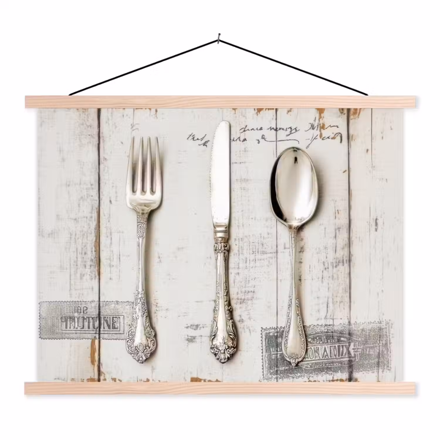 Zilver - Bestek - Hout textielposter latten blank klein -3d