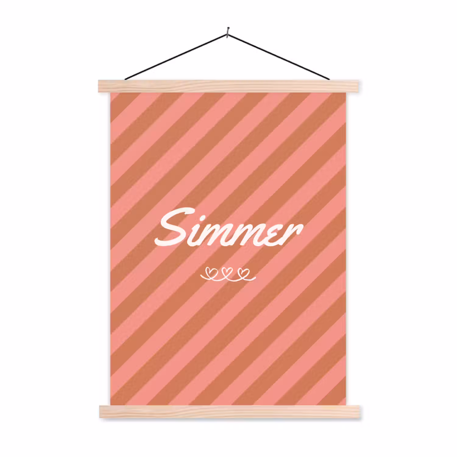 Simmer - Hartjes - Strepen - Roze textielposter latten blank klein -3d