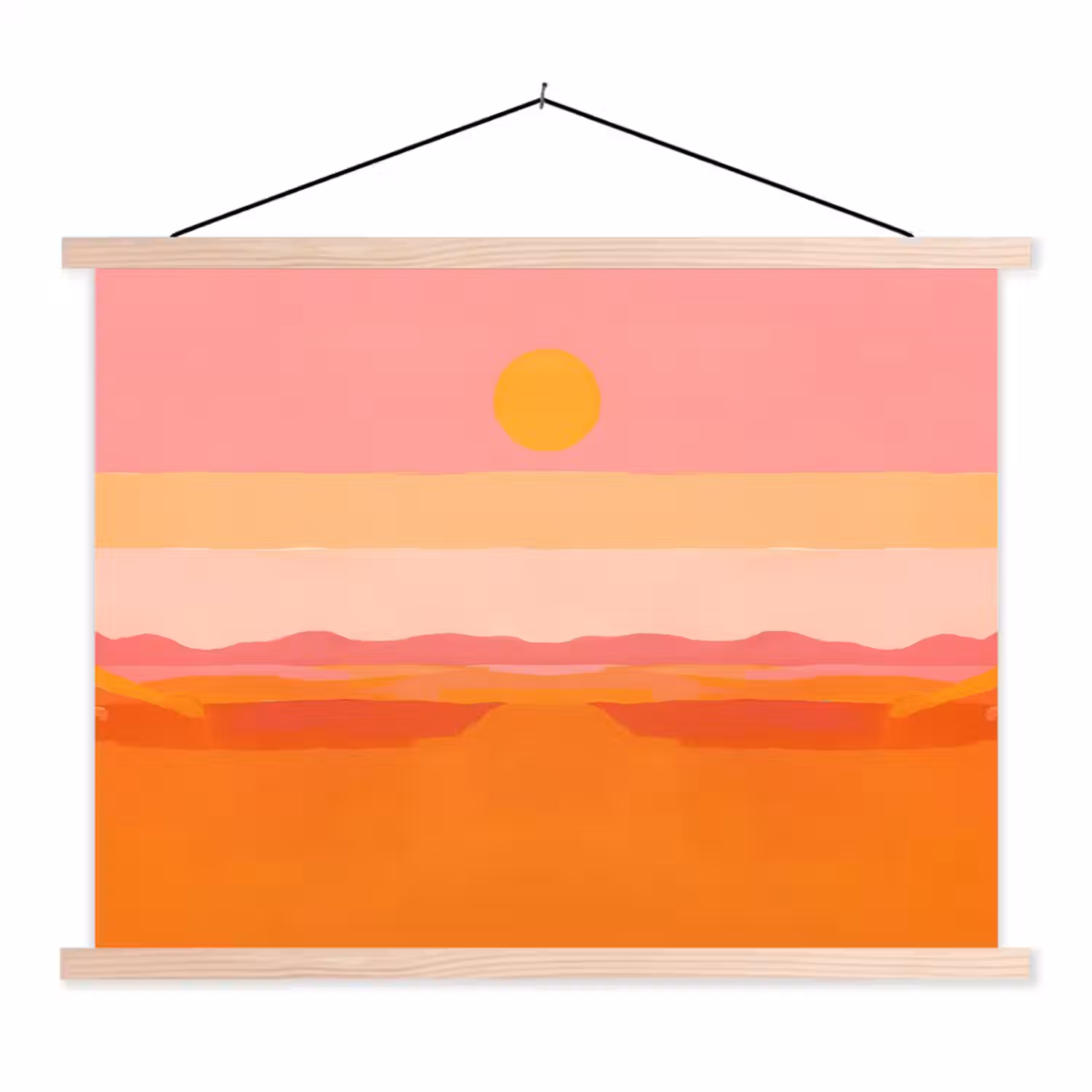 Zon - Abstract - Landschap - Oranje textielposter latten blank klein -3d