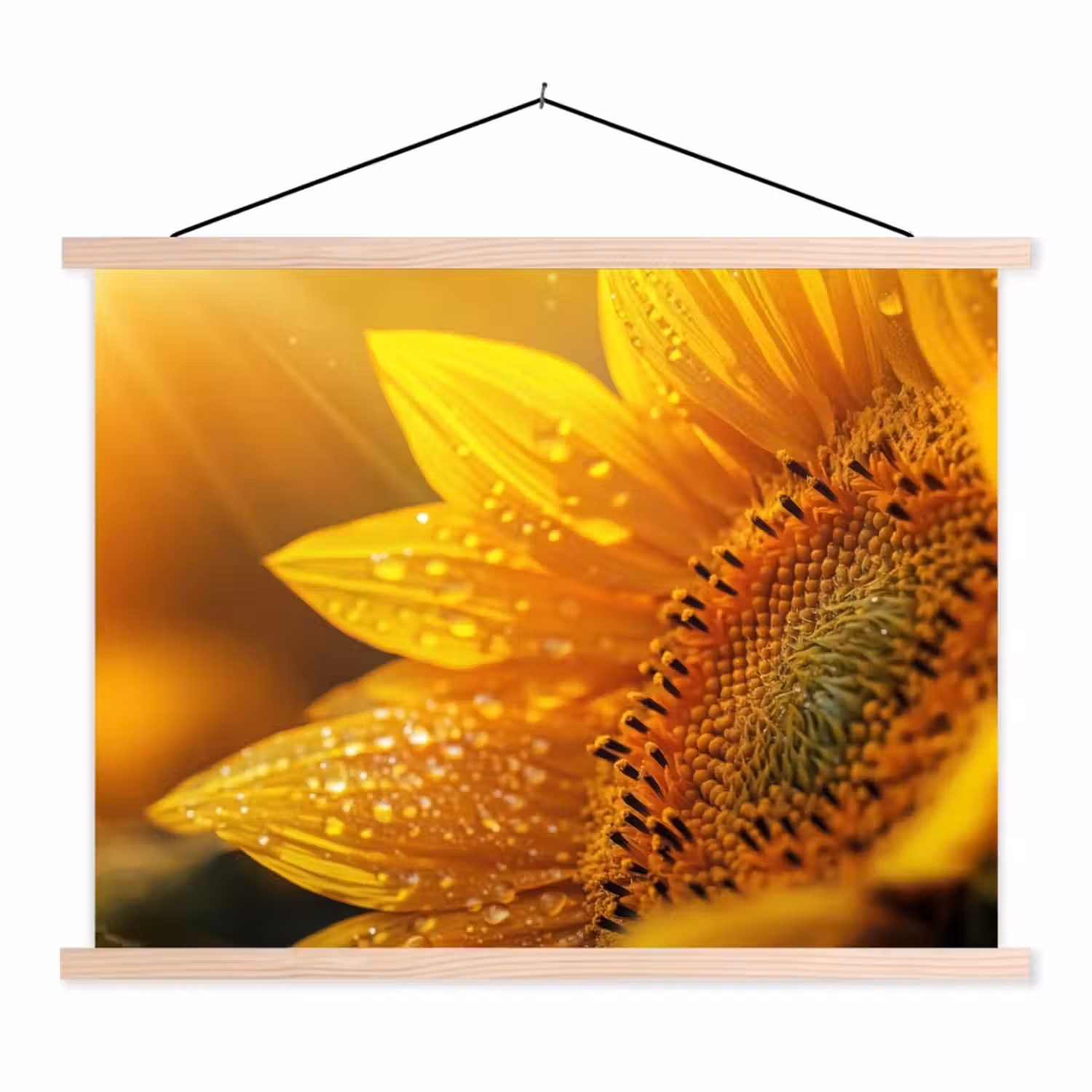 Zonnebloem - Dauwdruppels - Geel - Zonlicht textielposter latten blank klein -3d
